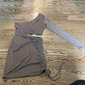 One shoulder brown short dress